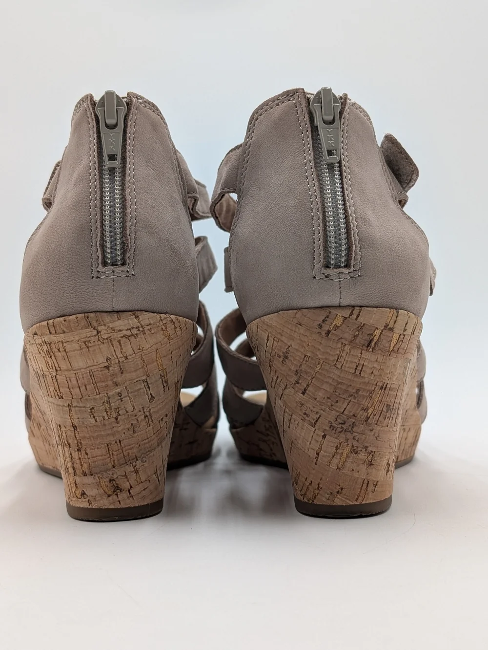 Rockport Briah Gladiator Sz 10 truTECH Taupe Strappy Cork Wedge Sandals Back Zip